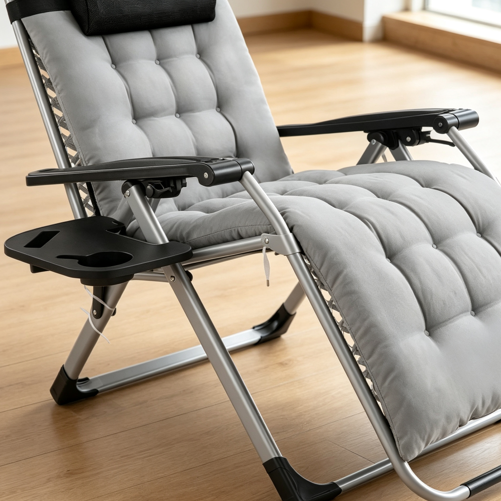 Folding Zero Gravity Patio Recliner with Cup Holder Trays - Image 2