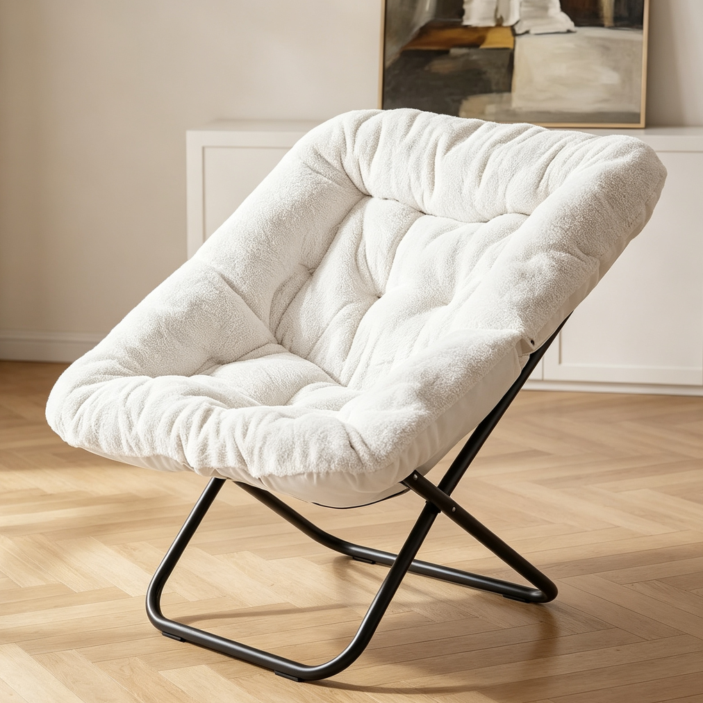 White Folding Saucer Reading Lounge Chair