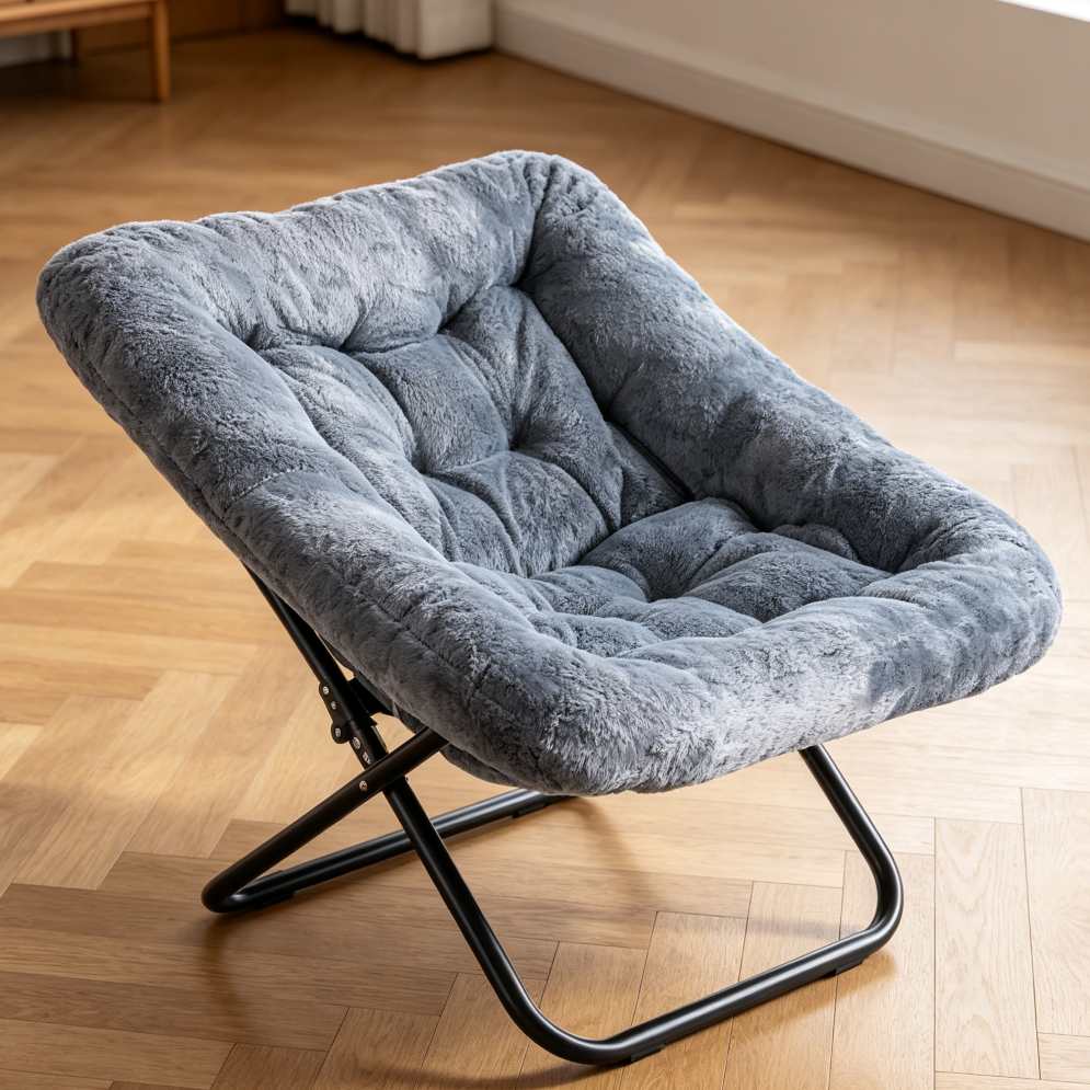 Grey Oversized Faux Fur Folding Moon Chair - Image 2