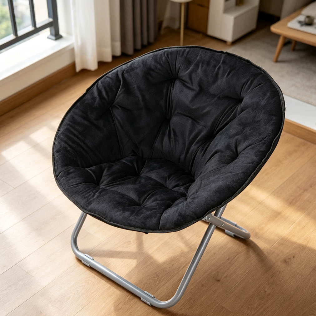 Black Faux Fur Folding Moon Lounge Chair - Image 2