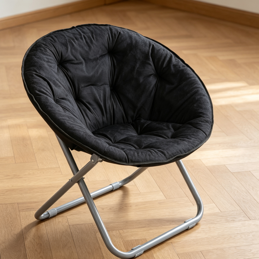 Black Faux Fur Folding Moon Lounge Chair