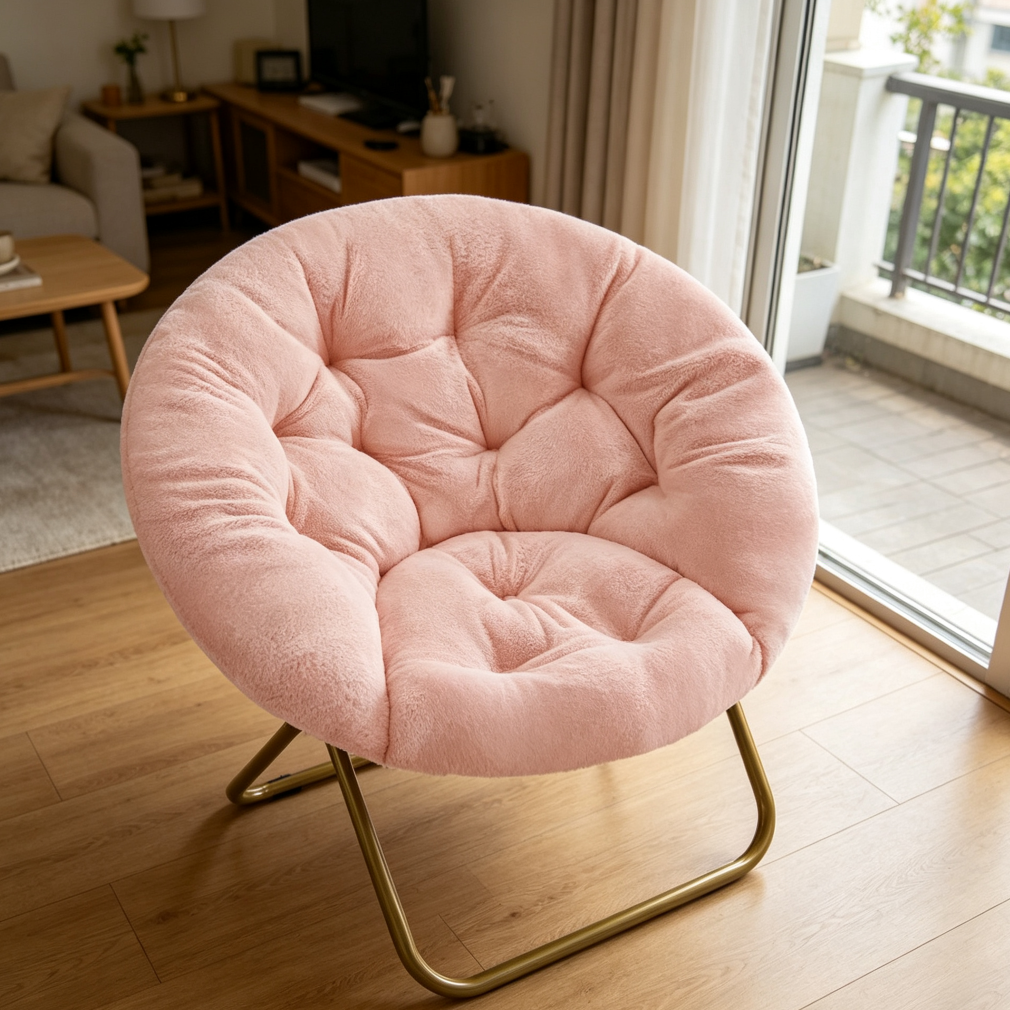 Faux Fur Folding Saucer Lounge Chair - Image 2