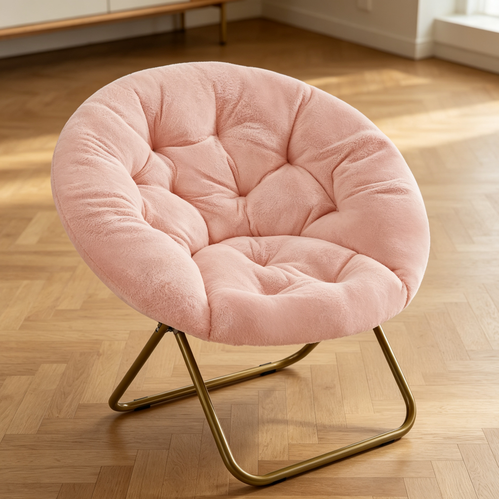 Faux Fur Folding Saucer Lounge Chair