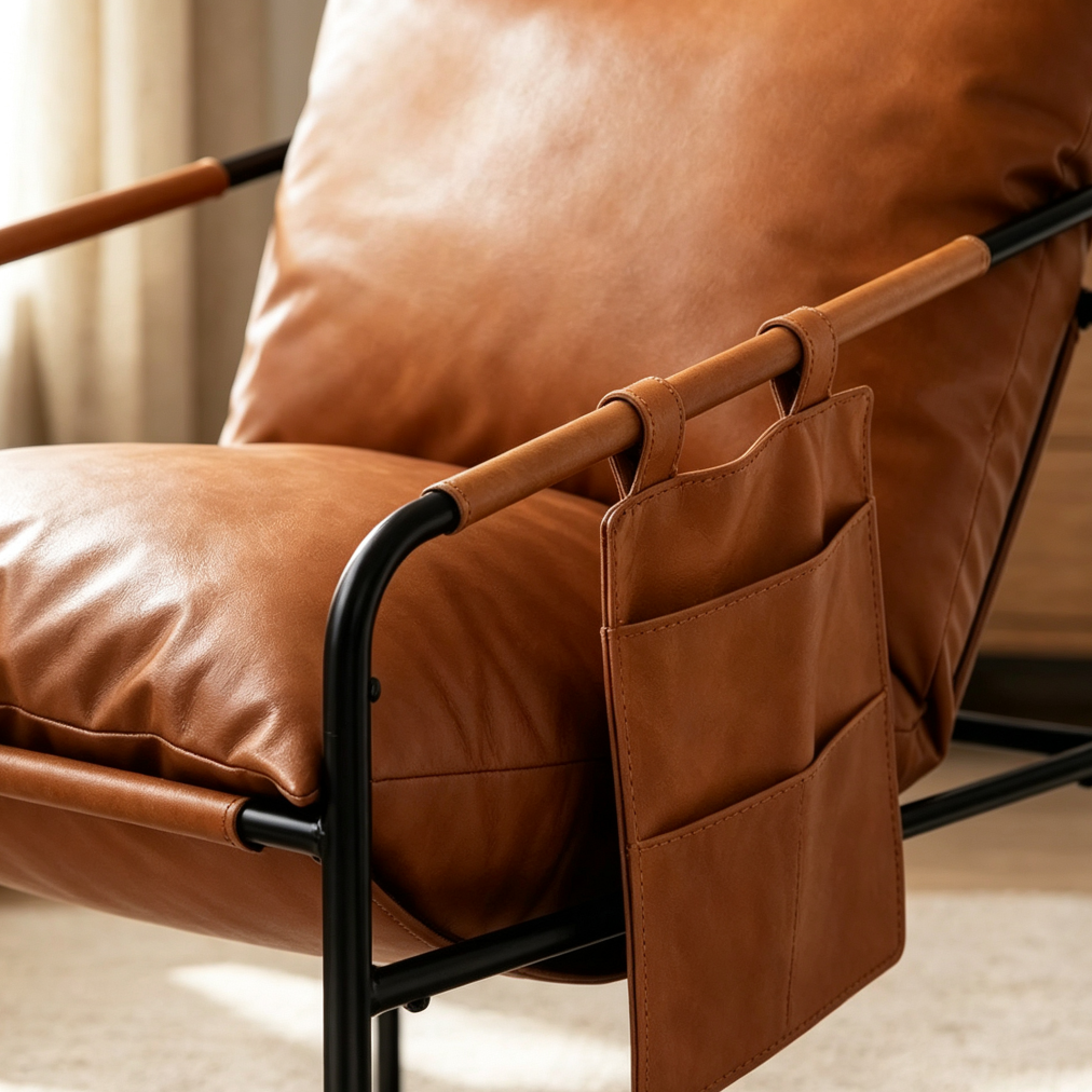 Brown Waterproof Modern Accent Chair with Storage Pocket - Image 2