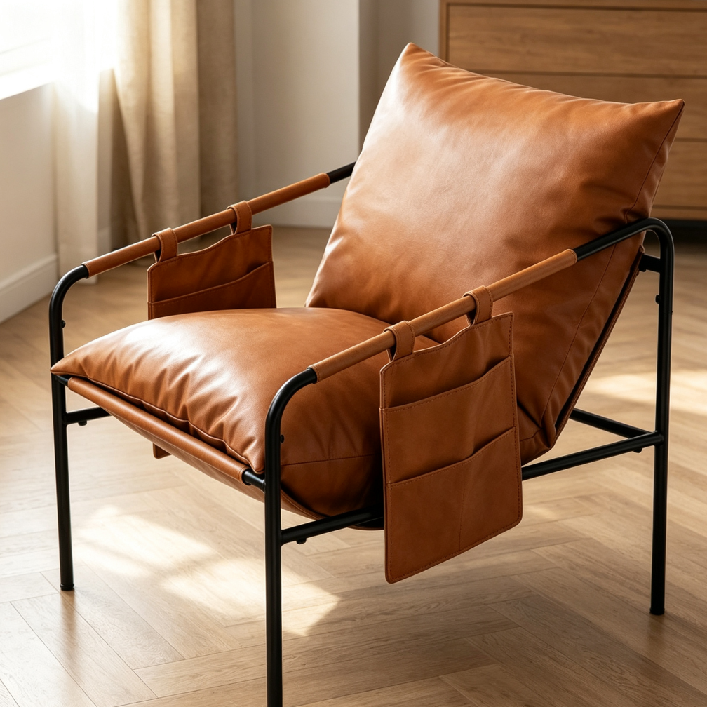 Brown Waterproof Modern Accent Chair with Storage Pocket