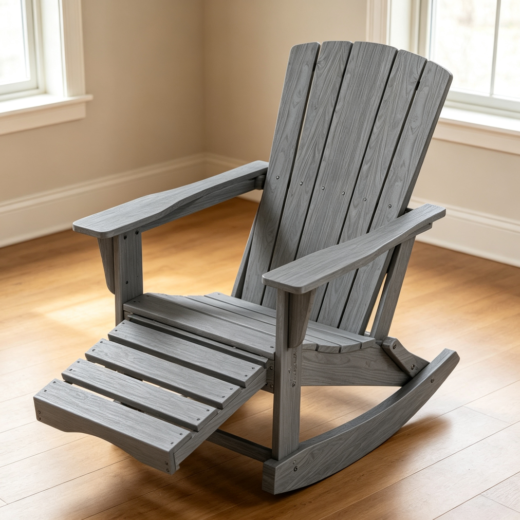 Grey HDPE Adirondack Rocking Chair with Ottoman & Cup Holder