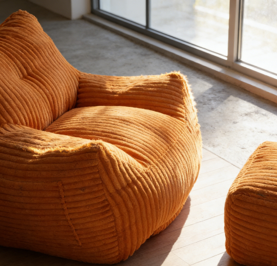 Yellow Mini Beanbag Recliner with Footstool - Image 2