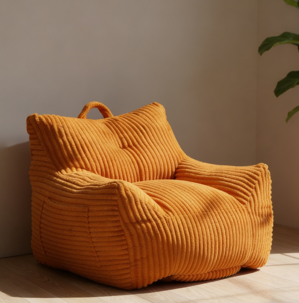 Yellow Mini Beanbag Recliner with Footstool