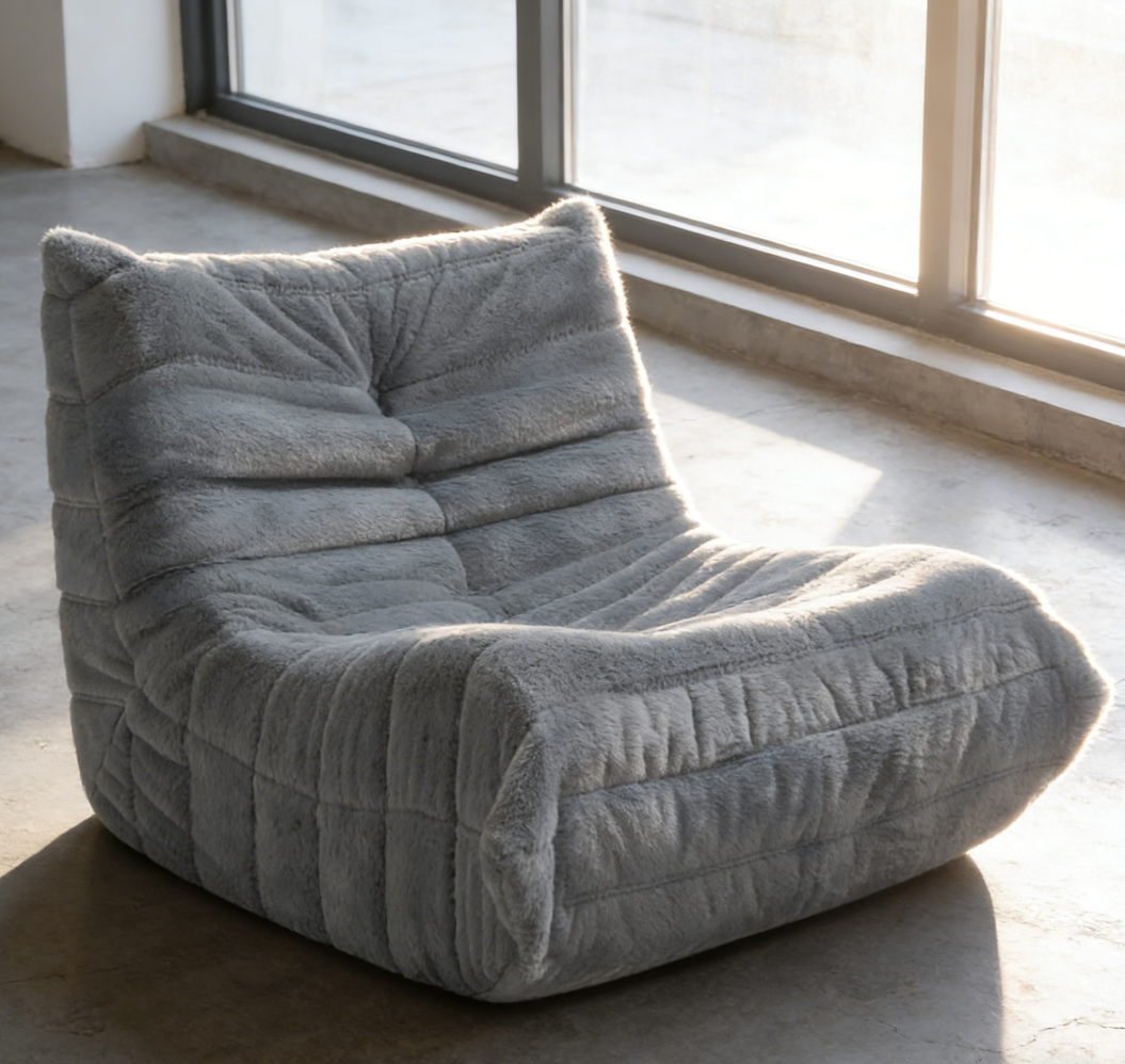 Grey Velvet Sofa-Style Mini Beanbag Chair