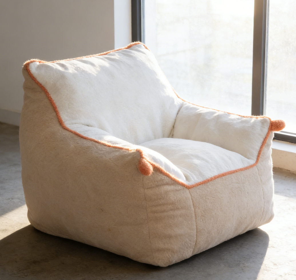 Khaki Floor-Style Mini Beanbag Chair with Armrests - Image 2