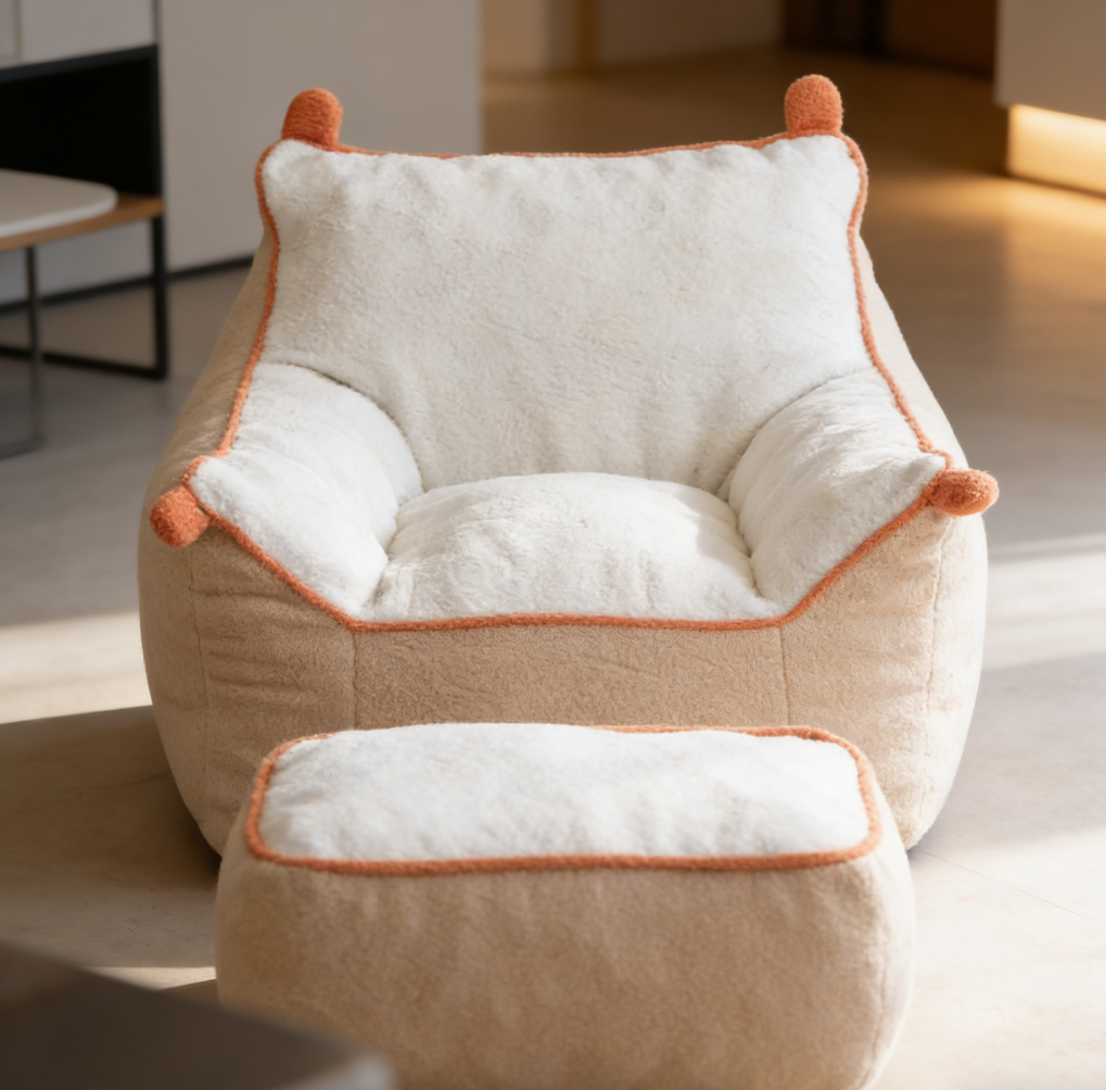 Khaki Floor-Style Mini Beanbag Chair with Armrests