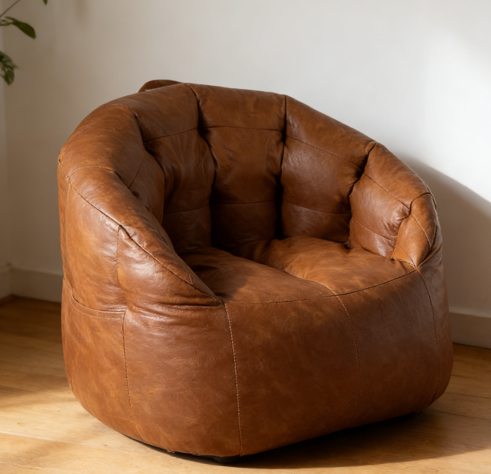 Genuine Leather Mini Beanbag Chair - Image 2