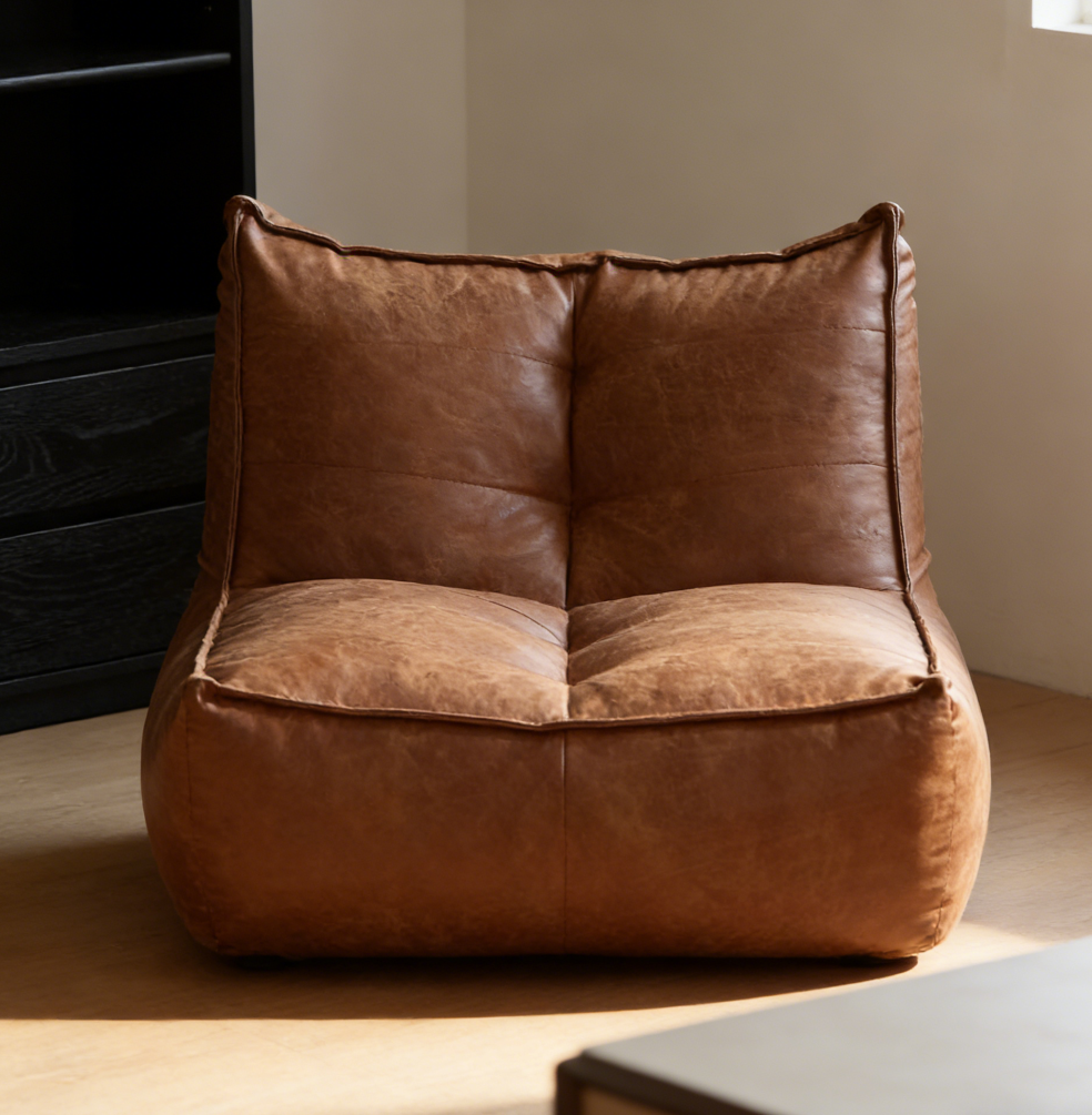 Faux Leather Footstool Mini Beanbag Chair Cover Only - Image 2