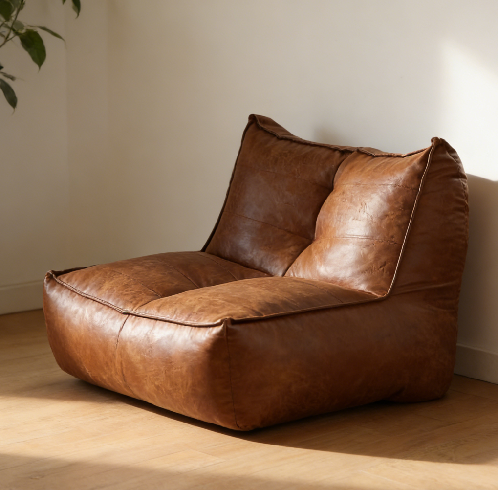 Faux Leather Footstool Mini Beanbag Chair Cover Only