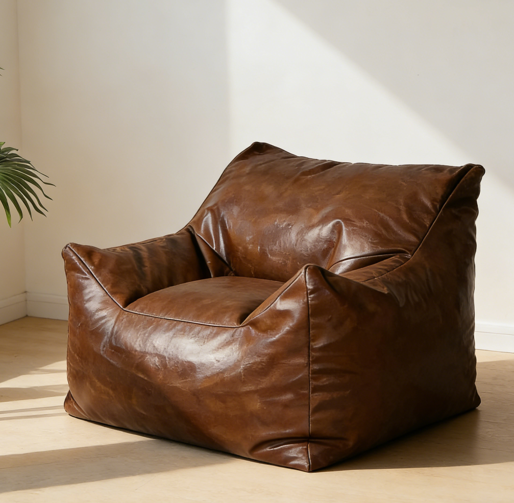 Brown Faux Leather Mini Beanbag Chair Cover Only