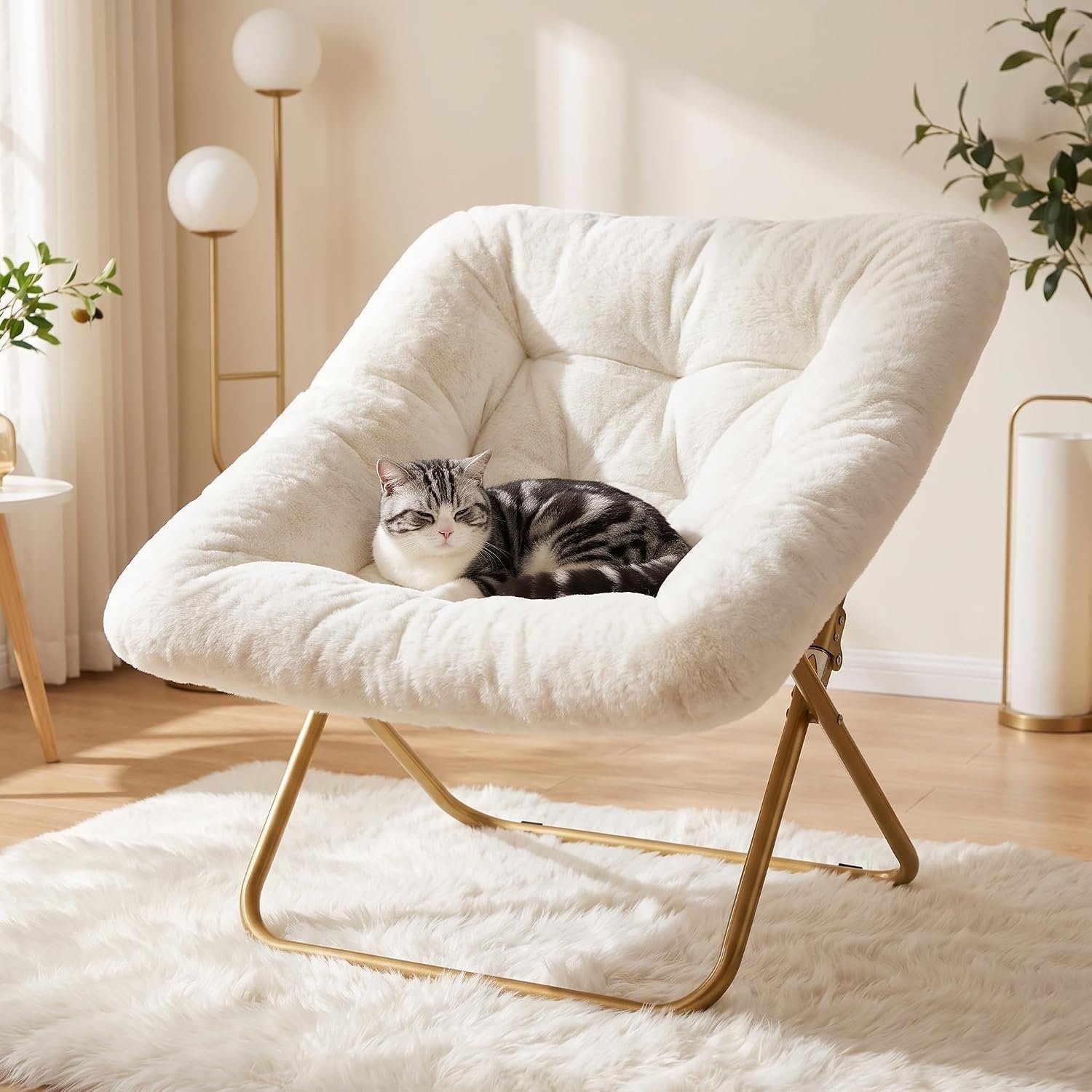Faux Fur Folding Saucer Lounge Chair