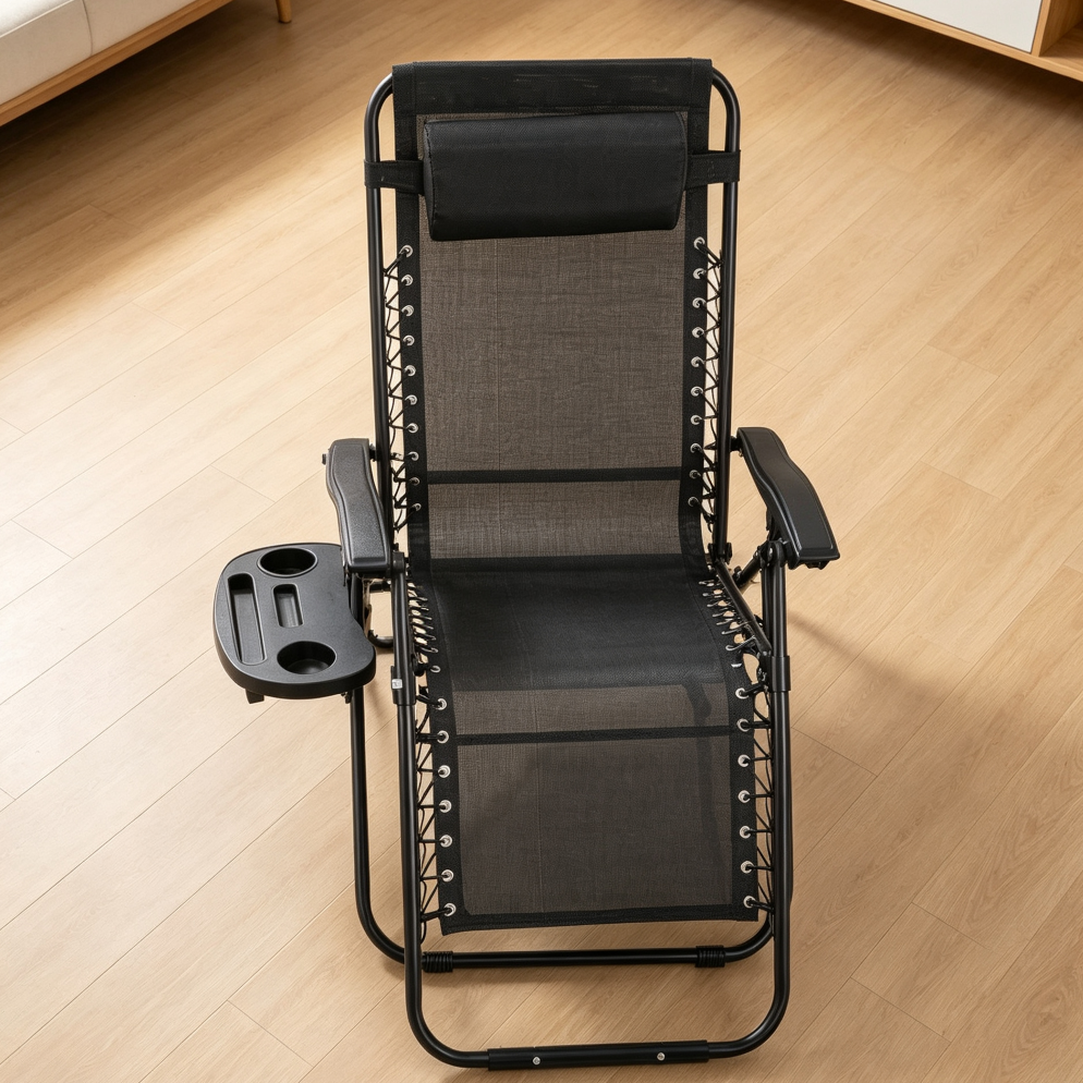 Black Zero Gravity Folding Lounge Chair with Pillow & Cup Holder - Image 2